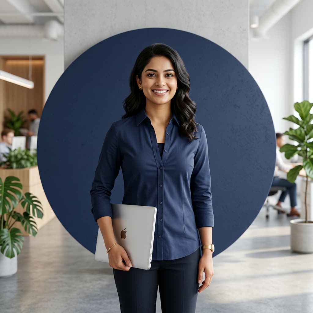 Professional woman holding laptop